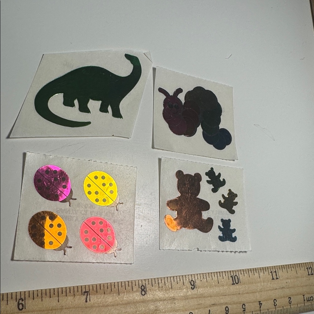 RARE vintage 80s Hambly prisma foiled caterpillar sticker bears lady bugs Dino